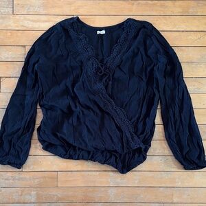 EUC Hollister Black Lace-Trim Wrap Blouse